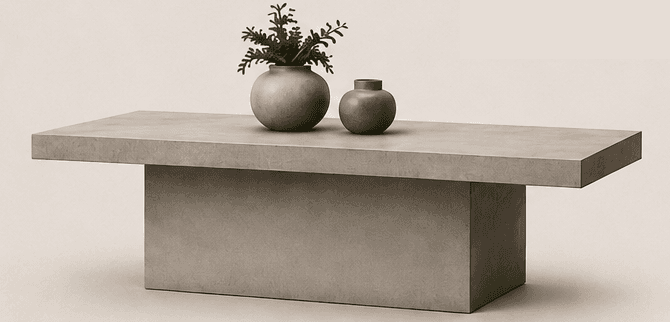 Table Linéa en béton, base pleine centrée