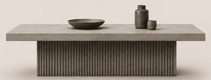 Table Striata en béton, base cannelée